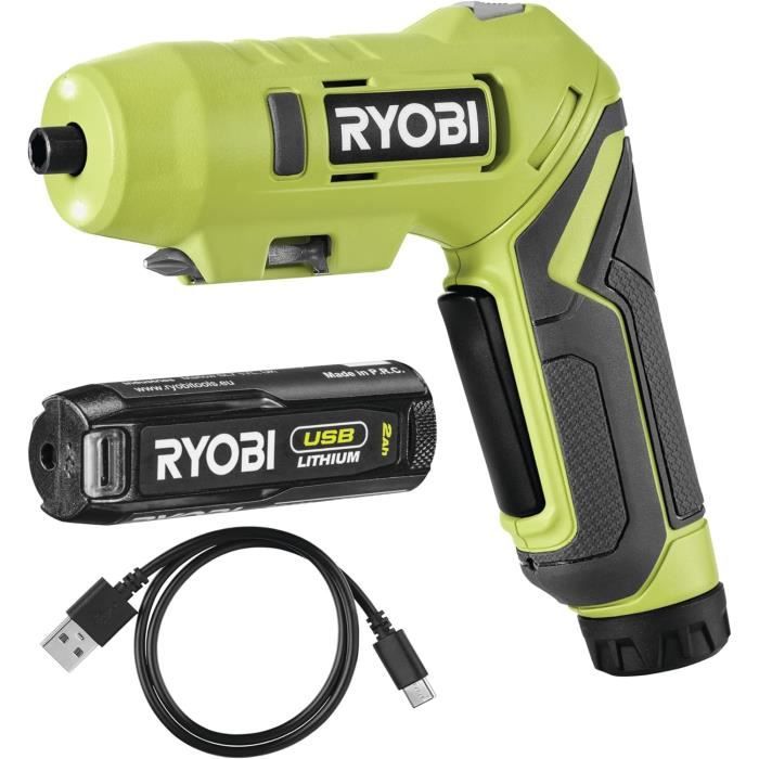 RYOBI Batterie USB Lithium 4V 2,0 Ah RB420 - Compatible Outils USB Et Power Bank Avec Câble USB-C