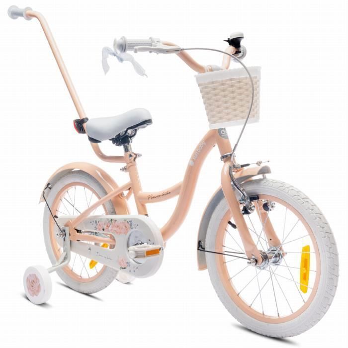 Vélo Enfant - Flower Bike - Roues 16 - 4 à 6 ans - panier - cloche - garde-boue - Abricot