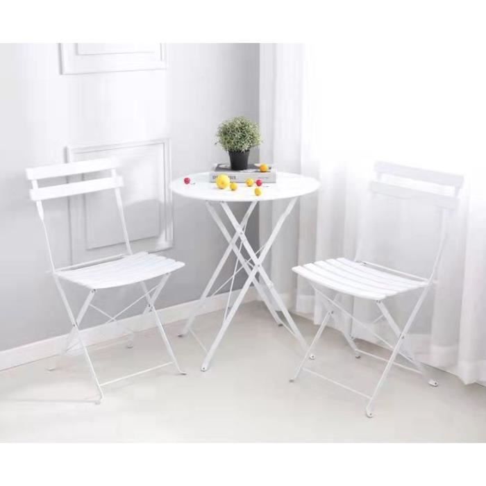 Ensemble table chaise de jardin pliant - SUPFINE - Blanc - Métal - Extérieur - Contemporain