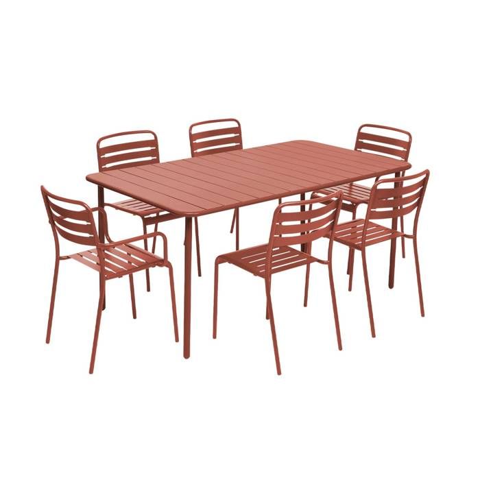 Table de jardin métal + 6 assises terracotta. acier traitement anti rouille