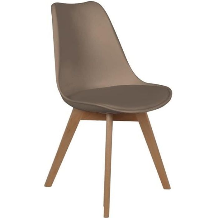 Chaise scandinave avec coussin - THE CONCEPT FACTORY - Taupe - Bois massif - Polypropylène - Hêtre