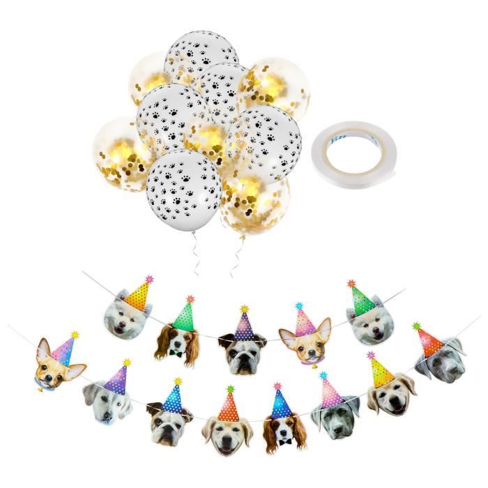 Déco Fête Pour Chien - Kit Anniversaire Avec Bannière, Ballons, Nappe Et Décorations Gâteau - 61 Pièces