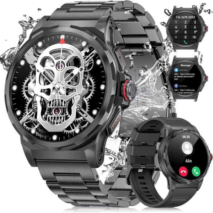 Montre Connectée Homme Militaire - Écran 1,7", Batterie 1000mAh, étanche IP68, Appels Bluetooth | 100+ Modes Sport, Fréquence Cardiaque, Oxygène Sanguin