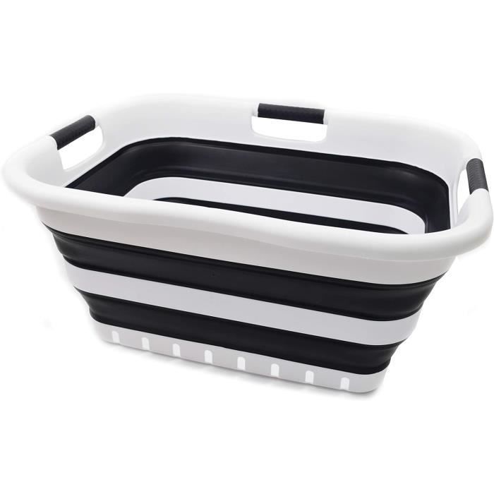 SAMMART Panier à Linge Pliable 42 Litres - Conteneur Rangement Plastique Portable - Bac Lavage