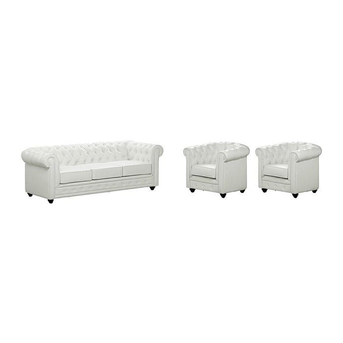 Canapé 3 places et 2 fauteuils CHESTERFIELD - Simili Blanc