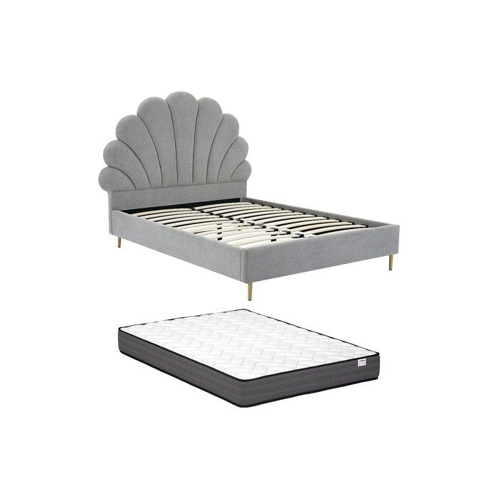 Lit coquillage 160 x 200 cm - Tissu - Gris clair + Matelas - LIVAYA