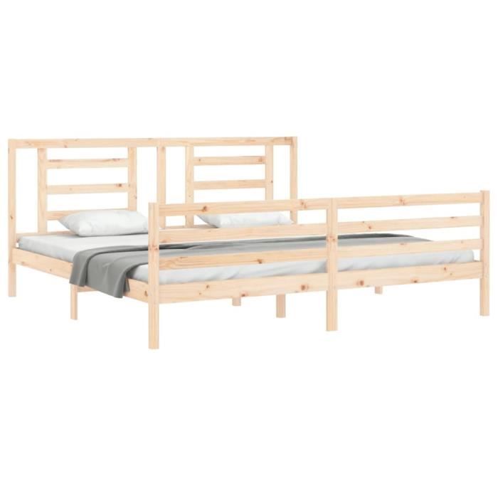 cadre de lit avec tête de lit en bois massif 200x200 cm - vgeby - a3194721 - marron - campagne