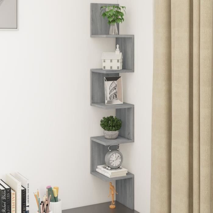 vidaXL Étagère angle murale Sonoma gris 20x20x1275 cm Bois ingénierie 815211