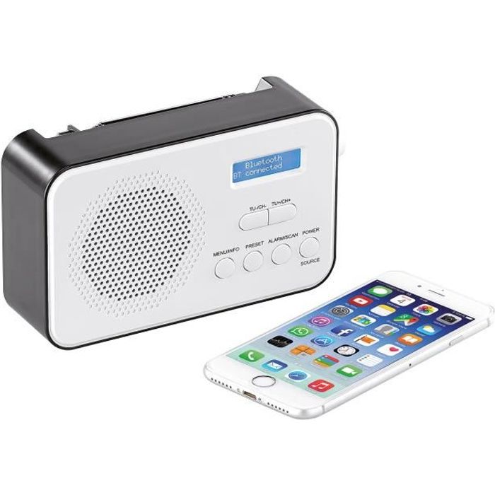 Radio mobile numérique DAB+ / FM 8 W avec fonctions bluetooth 5.0 et réveil DOR-215