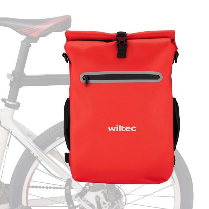 Wiltec Sacoche sac à dos étanche pour porte-bagages rouge – capacité de 20 L – en 600D TPU – avec compartiment pour ordinateur porta