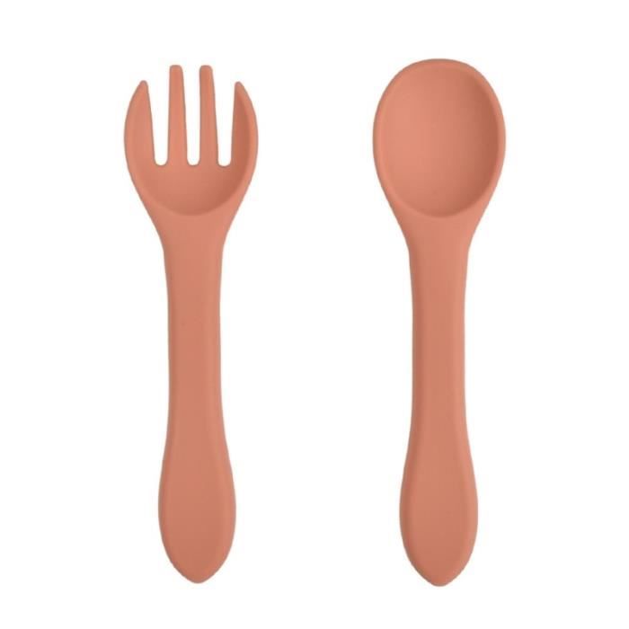 Ensemble De 2 Couverts Bébé - Cuillère Et Fourchette En Inox Avec Poignée Silicone - Sans BPA, Design Anti-étouffement - 3