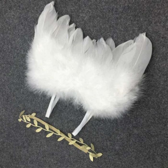 Costume Ailes D'Ange Pour Bébé – Accessoire Photo Nouveau-né (0-2 Mois) Avec Serre-tête Fleur – Matière Plume, Blanc/Rose - 2