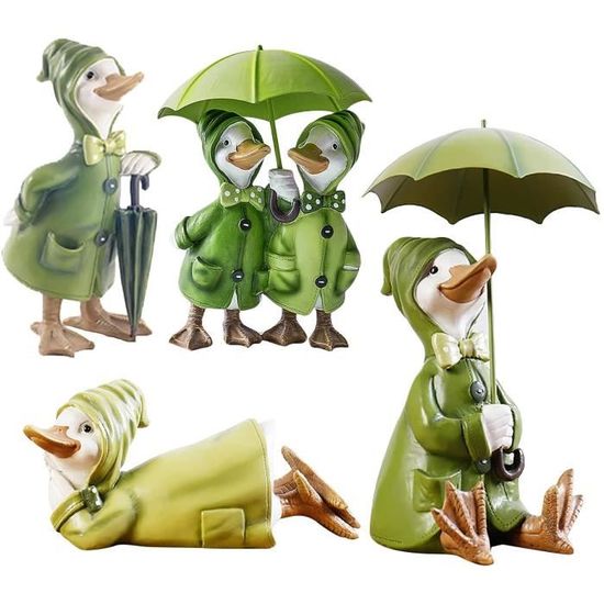 Décoration de jardin couple canard avec parapluie