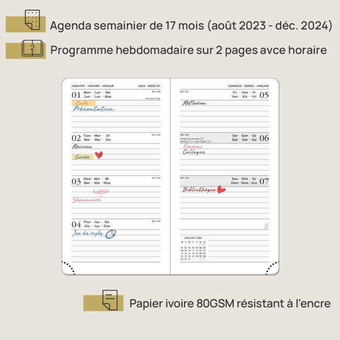 Agenda de Poche 2024-2025: Petit Format de Poche Planificateur Mensuel 24  Mois 2 ans. Calendrier 2024-2025. (French Edition)