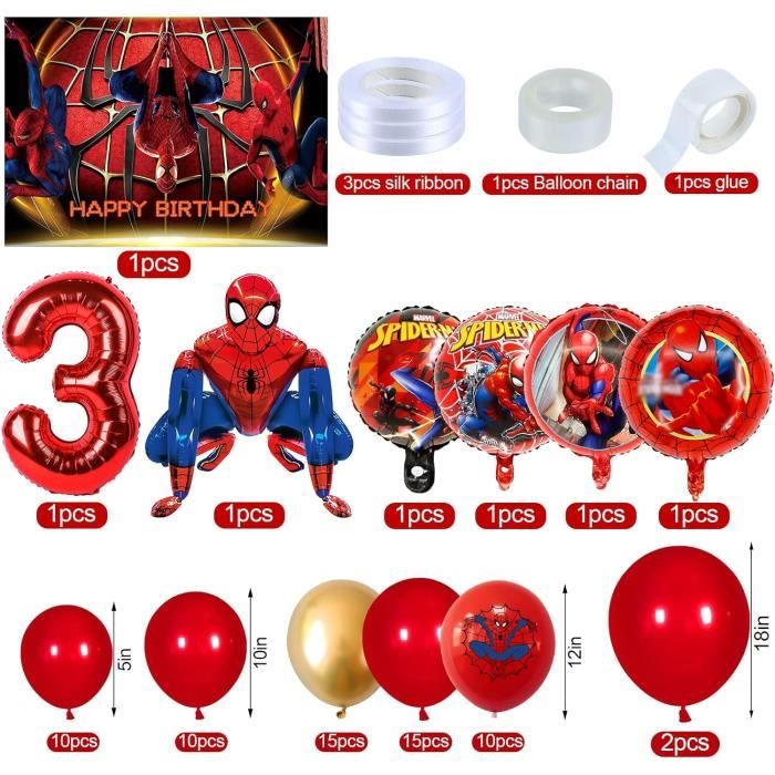 75 Pcs Spiderma Ballon Anniversaire Garcon 3 Ans, Decoration Anniversaire  Spiderma 3 Ans, Spiderma Deco Ballon Helium, Arche De Latex Ballon Deco,  Toile De Fond Spiderma 150 x 100cm : : Cuisine et Maison