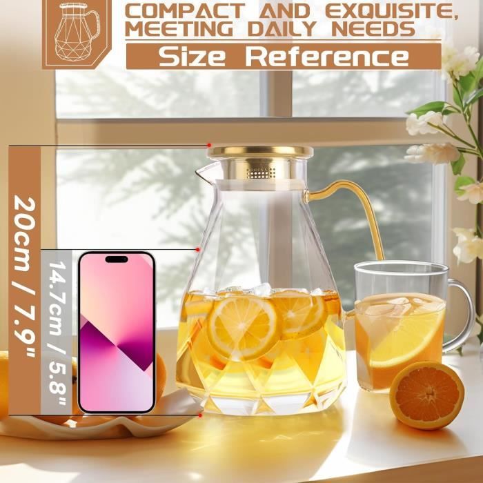 Pichet En Verre 1,7 L Avec Couvercle Et Bec Verseur – Idéal Pour Boissons Chaudes Ou Froides