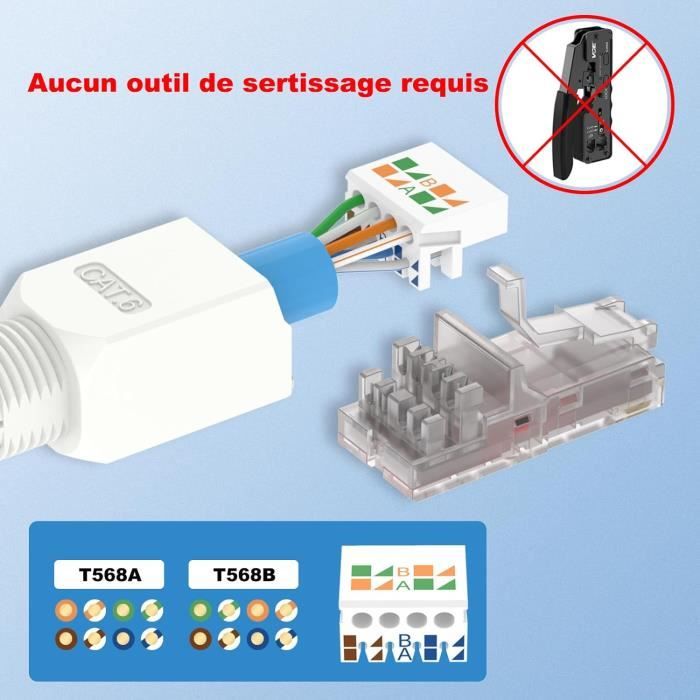 VCE Fiche RJ45 Sans Outil Cat7 Connecteur RJ45 Ontage Sans Outil Ebout RJ45 Sans Pince