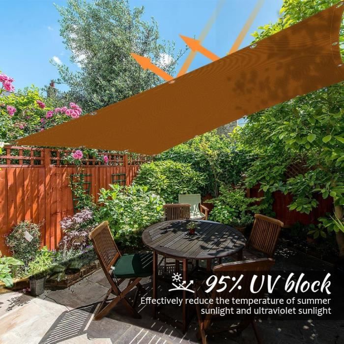 Voile D'ombrage Rectangulaire 3.5x4.5m - HDPE, Protection UV 95-98%, Anneaux Inox, Beige - 13