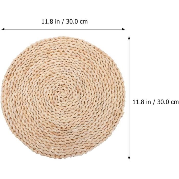 Coussin Tissé Main En Joncs Naturels - Diamètre 30 Cm, épaisseur 4 Cm, Pouf Rond Pour Méditation, Décoration