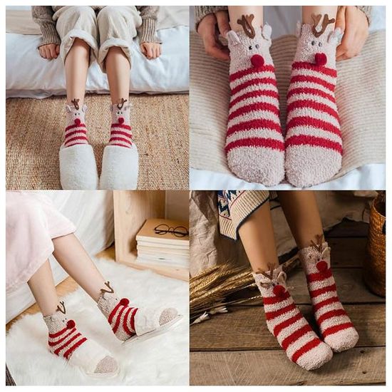 Lot De 6 Paires Chaussettes Noël Femme - Motifs Rennes, Pain D'épice, Flocons - Taille Unique, Coton Chaud