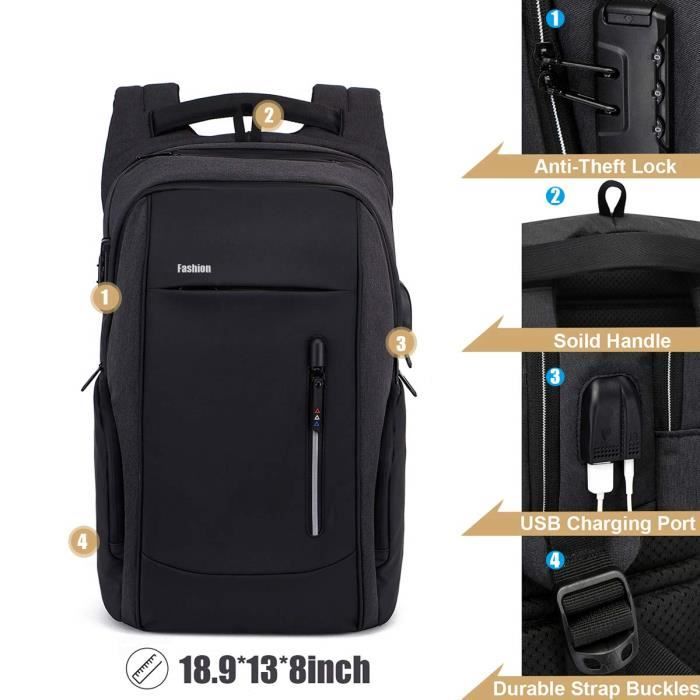 Sac à dos pour ordinateur portable 17,3 pouces, grand sac étanche antivol pour  ordinateur portable avec chargement par port USB, sac à dos élégant pour le  travail et les voyages d'affaires 