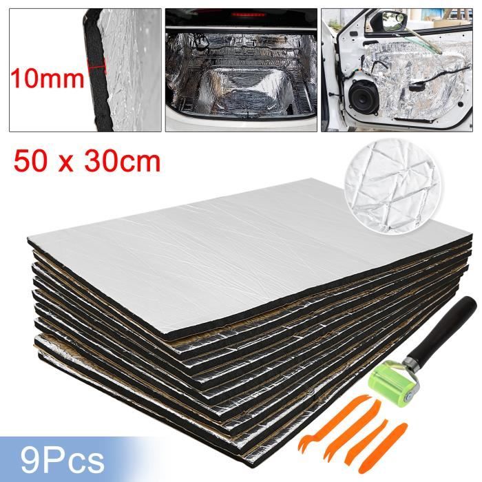 SOURCING MAP Plaque Isolante Thermique 10mm Voiture Porte Capot Moteur Coffre 9Pcs 50cmx30cm Outil Démontage Rouleau - Bricolage