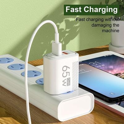 Chargeur Mural Rapide USB-C GaN 65W, 2 Ports, Compatible Téléphone Et PC, Couleur Noir