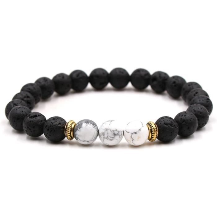 GAUEIOUR Bracelet Haltères Pierre Naturelle Bleue - Bijoux Fitness Homme Femme Acier Inoxydable