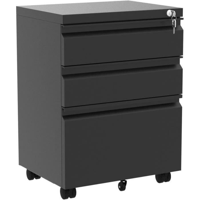 Commode Bureau 5 Tiroirs YITAHOME - Mobile Avec Roulettes - Rangement A4, Fichiers - Noir