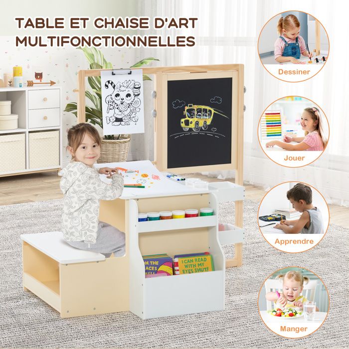 GOPLUS Table Enfant Avec Chaise - Table D'Art 2 Plateaux Réversibles Gris - Tableaux Magnétiques Et Rangement - Idéal 1 à 12 Ans GOPLUS Table Enfant Avec Chaise - Table D'Art 2 Plateaux Réversibles Gris - Tableaux Magnétiques Et Rangement - Idéal 1 à 12 Ans