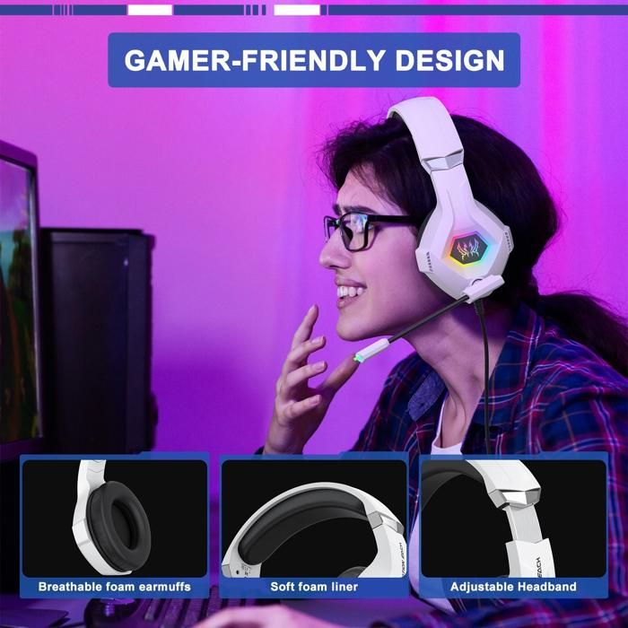 Mcro Casque Gamng PS4, Casque Gamer Stéréo Lumère Stéréo Bass Ant