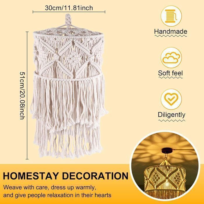 Luminaires suspendus Boho avec macramé fait à la main, abat-jour
