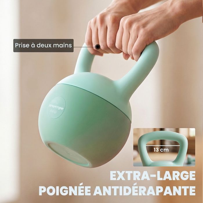 SPORTNOW Kettlebell 12 Kg – Poignée Antidérapante, Base Stable, En PP Rempli De Sable, Idéal Pour La Maison !