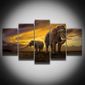 Lingzhishop56593 Unframedimprimé Image De Léléphant Dafrique Peinture Toile Art 5 Panneaux Coucher Du Soleil Paysage De Décor