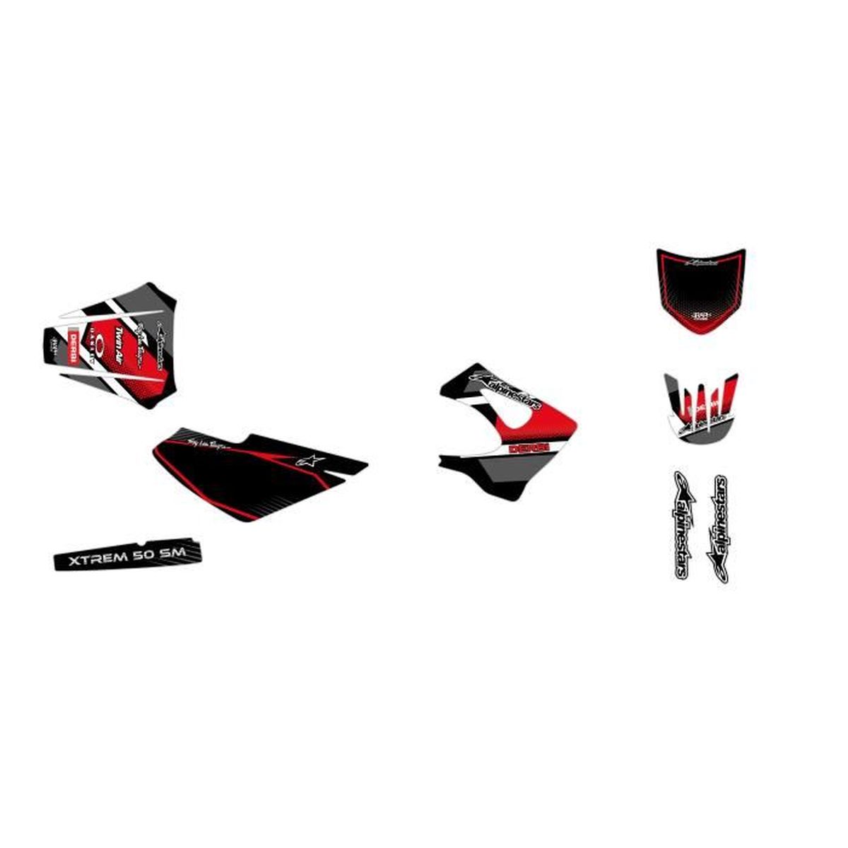 4 MINIS PLAQUES OFFERTES KIT Deco Motocross DERBI Senda X-Treme 50 Comics Jaune 2010-2015