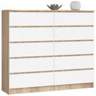 HUCOCO CUPID - Commode de chambre 10 tiroirs - Finition mate et aspect bois - 138x121x40cm - Sonoma&Blanc