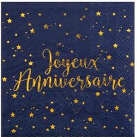 20 Serviettes papier Joyeux anniversaire bleu marine 33 x 33 cm - Bleu foncé