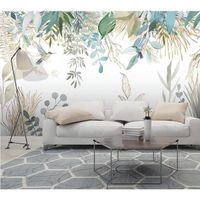 Papier Peint Panoramique 3D Plantes Tropicales Feuilles Fond De Fleurs Et DOiseaux Tapisserie Murales Papiers Peints 400X280cm