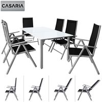 Salon de jardin aluminium Bern 6+1 argent chaise pliante dossier haut 8 positions terrasse balcon ensemble table et chaises