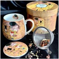 Tisanière Barrel Mug porcelaine 'Gustav Klimt' marron (le Baiser) - 10x9 cm (430 ml) [R6673]