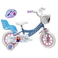 Vélo enfant 12'' Reine des Neiges Pour enfant <90/95 cm équipé de 1 Frein, panier et porte poupée, stabilisateurs + Casque inclus
