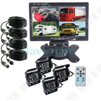 TD® 4x caméra de recul de voiture 4 broches + 7 pouces LCD 4CH moniteur séparé pour 12V - 24V camion bus tracteur 10m 20m câble