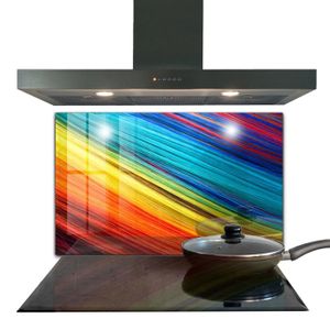 CREDENCE Fond de hotte - Decortapis - 100 x 70 cm - Verre trempé - Motif arc-en-ciel graphique coloré