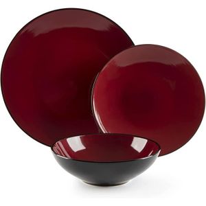 SERVICE COMPLET Japan Service Vaisselle 18 Pièces Stoneware Rouge Noir
