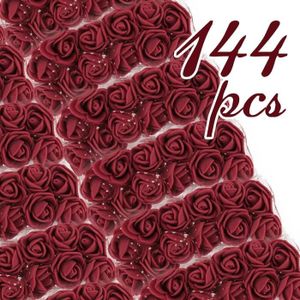 FLEUR ARTIFICIELLE 144 pièces bordeaux 2.5cm ruban fil PE mousse artificielle rose fleur tête mariage boîte à bonbons bricolage matériel fleur