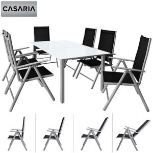 Ensemble table et chaise de jardin Salon de jardin aluminium Bern 6+1 argent chaise p