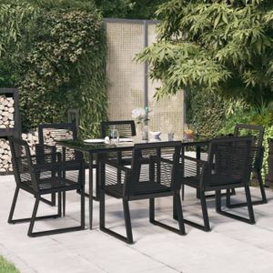 Ensemble table et chaise de jardin LIU-7385062530218-Ensemble à dîner de jardin 7 pcs Noir Rotin PVC