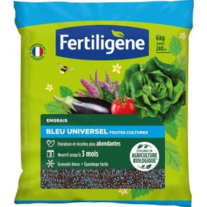 ENGRAIS FERTILIGENE FBLEUBIO6 - Engrais Bleu Universel 6 kg - Floraison et récoltes abondantes - Nourrit jusqu'à 3 mois - Pour 240m²