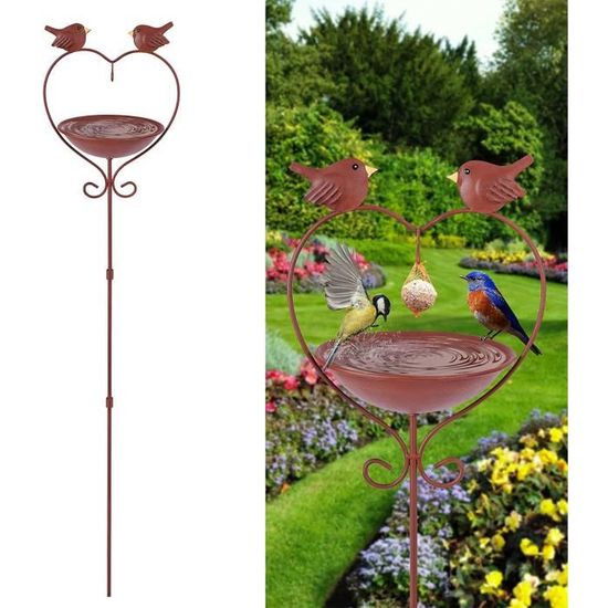 BAIN D'OISEAUX DE Jardin Avec Piquet En Métal, Mangeoire Pour Oiseaux