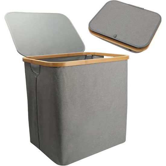 Panier De Rangement Pliable Belle Vous 44L - Cadre Bambou, Poignées, Pour Linge Et Jouets